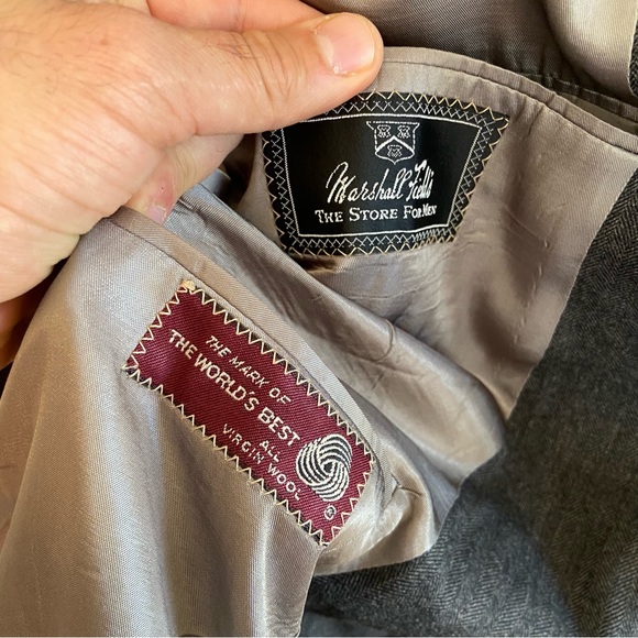 Vintage Chaps Ralph Lauren Gray Herringbone Wool 2pc Suit Mens Blazer 47R 40x29 - Picture 7 of 10